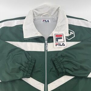 Fila Track Jacket Men M Green White Solid Nylon Calcio Italia Taping NEW
